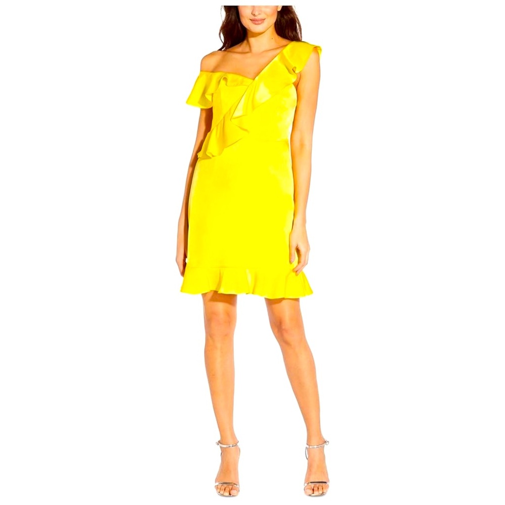 Aidan by Aidan Mattox Womens Satin Mini Cocktail and Party Dress Yellow SZ# 6